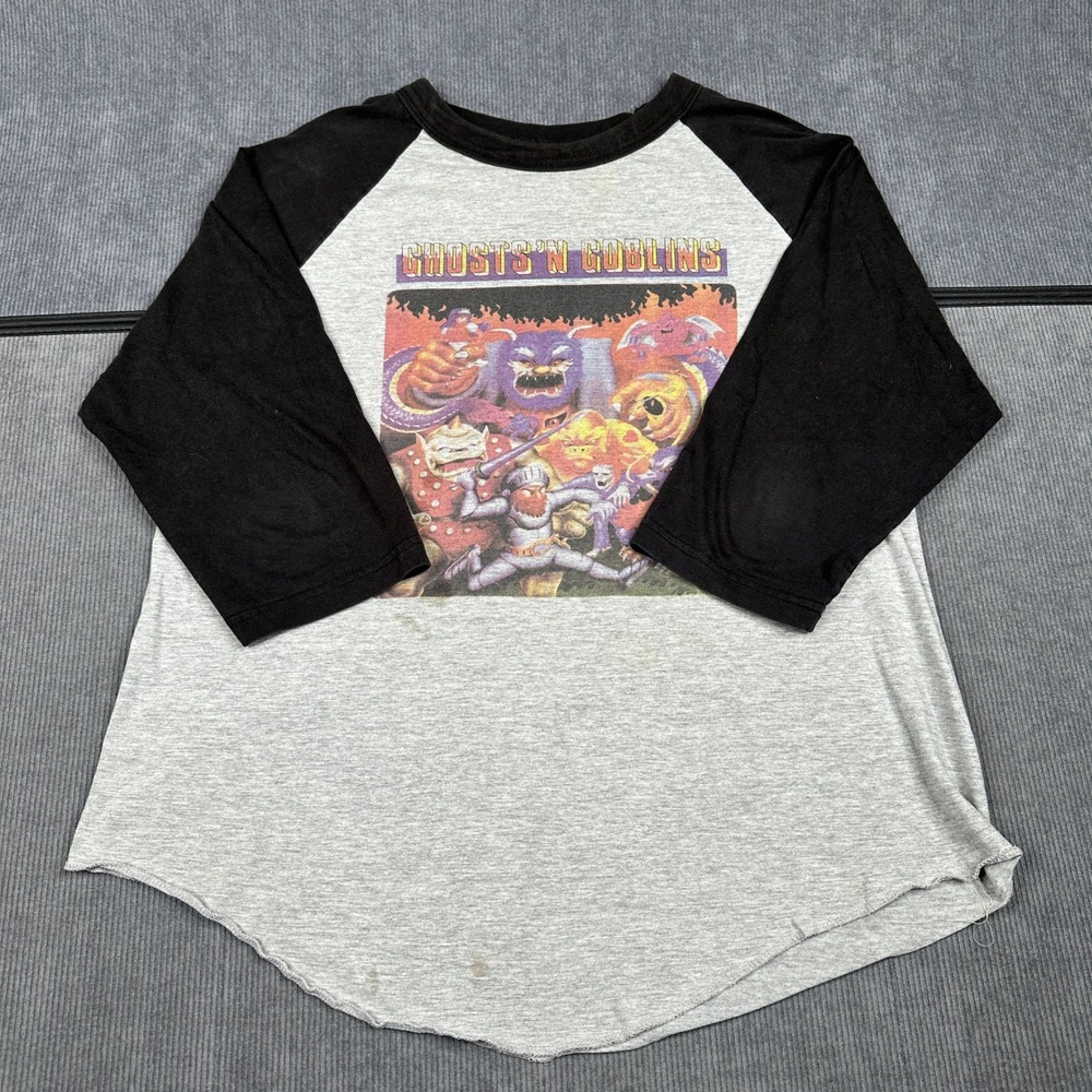 Vintage Ghosts 'n Goblins Capcom Graphic Gray Black Raglan 3/4 Sleeve XL